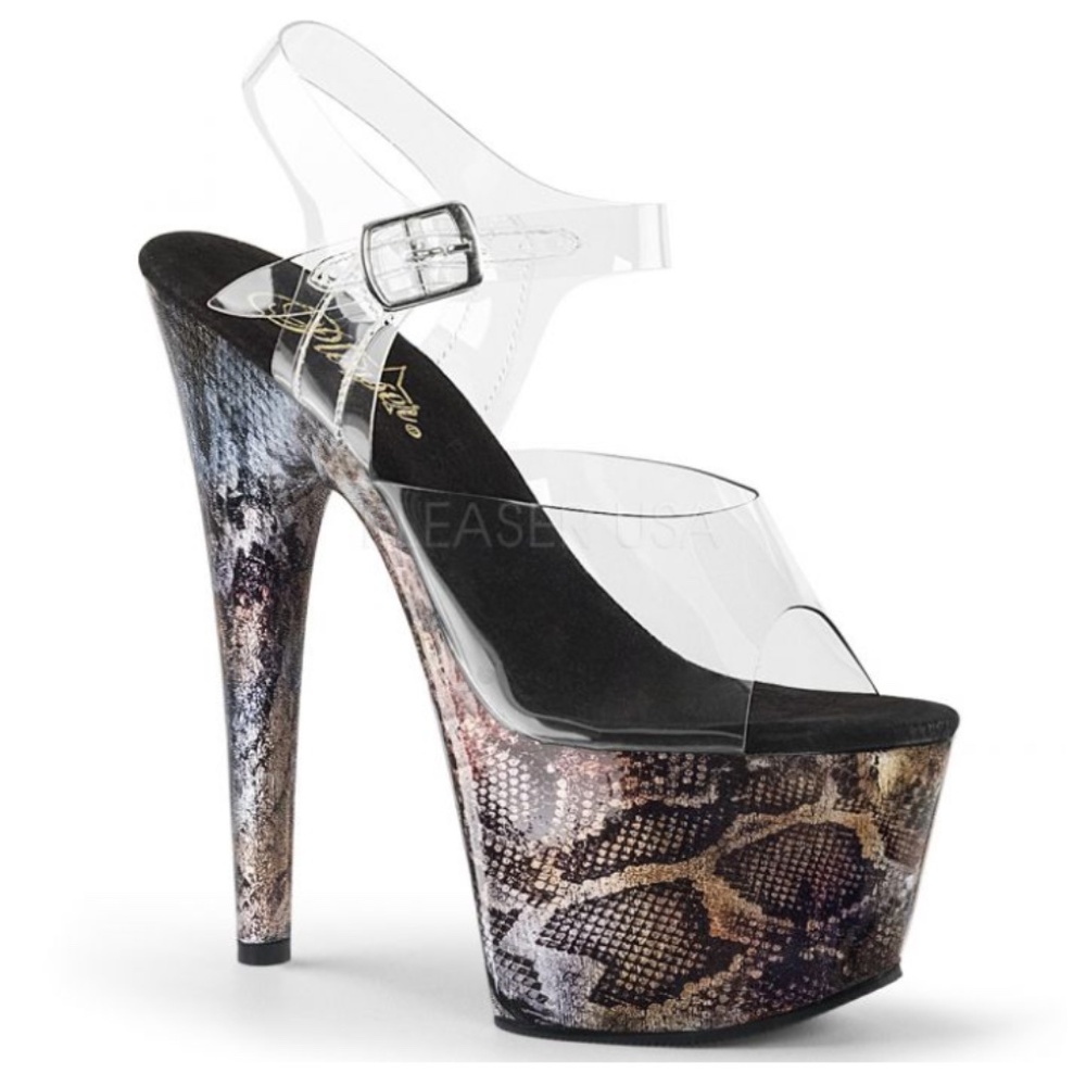 Pleaser Platform Heels- Brown/Silver Snakeskin